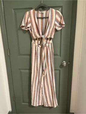 Show Me Your Mumu Striped Tie-Front Jumpsuit in Multicolor